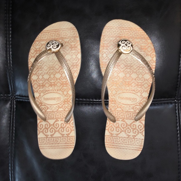 White & Gold Havaianas Slim Flip Flops - Picture 2 of 5